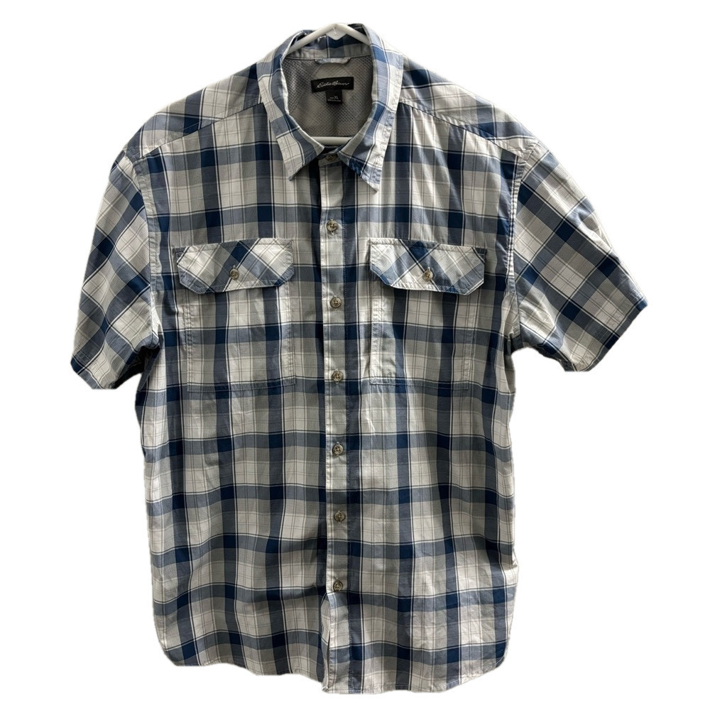 Eddie Bauer Men's Blue/grey button front Plaid Shirt size XLarge
